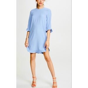 NEW Ganni Womens Clark Heavy Crepe Ruffle Shift Dress Blue Office Career Size XS